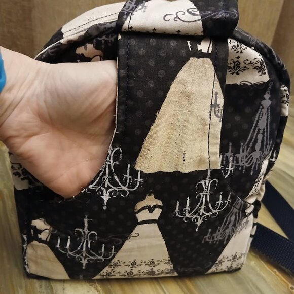 New Mini Backpack Sling Travel Bag Crossbody Blue floral Canvas Black Dress 9\